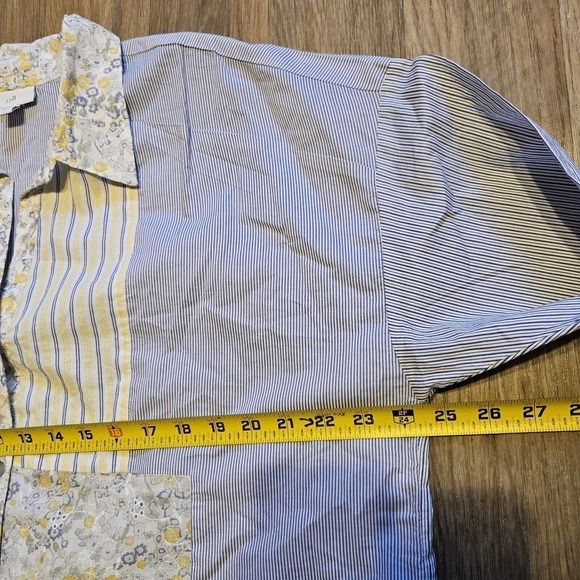 J. Jill Womens Floral Patchwork Button Up Blouse Size L Eyelet - Picture 7 of 9